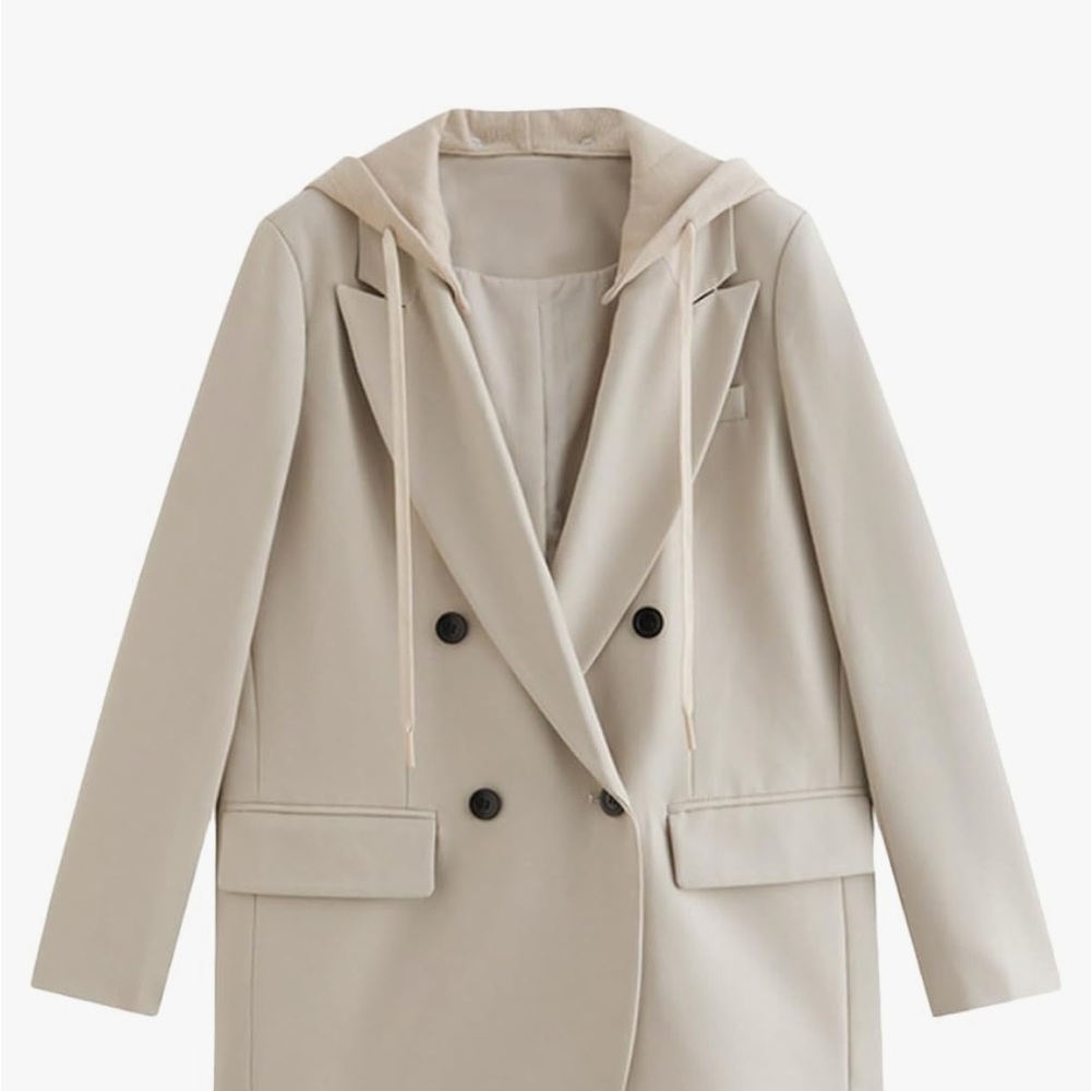 Mina Self Beige Oversized Blazer for Women with Hoodie
